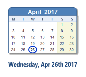 April 26, 2017 calendar