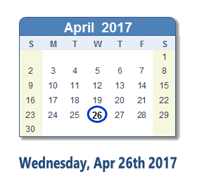 April 26, 2017 calendar