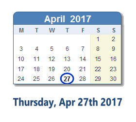 April 27, 2017 calendar