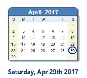 April 29, 2017 calendar