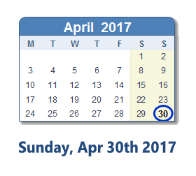 April 30, 2017 calendar