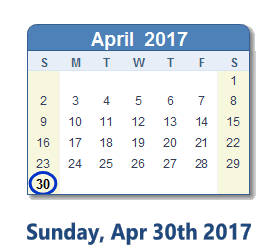 April 30, 2017 calendar