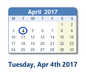 April 4, 2017 calendar