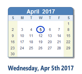 April 5, 2017 calendar