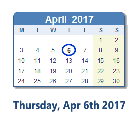 April 6, 2017 calendar