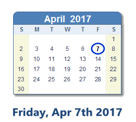 April 7, 2017 calendar
