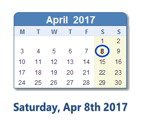 April 8, 2017 calendar