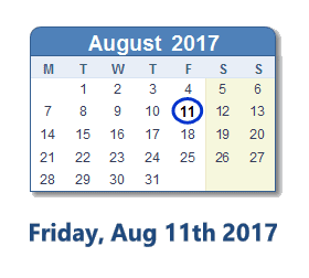 August 11, 2017 calendar