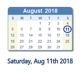 August 11, 2018 calendar