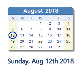 August 12, 2018 calendar