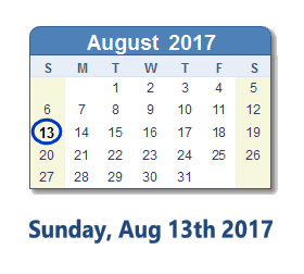 August 13, 2017 calendar