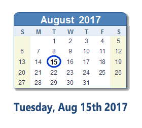 August 15, 2017 calendar