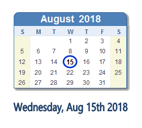 August 15, 2018 calendar