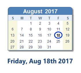 August 18, 2017 calendar