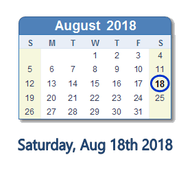 August 18, 2018 calendar