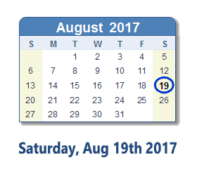 August 19, 2017 calendar