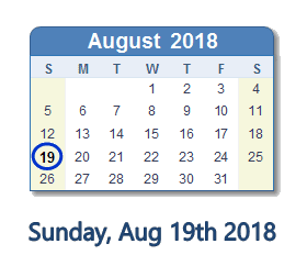 August 19, 2018 calendar