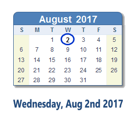 August 2, 2017 calendar