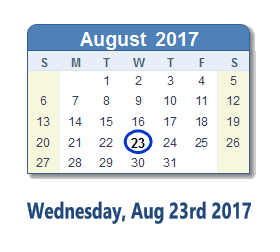 August 23, 2017 calendar