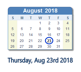 August 23, 2018 calendar