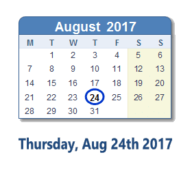 August 24, 2017 calendar