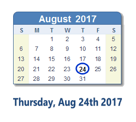 August 24, 2017 calendar