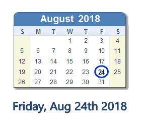 August 24, 2018 calendar