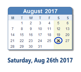 August 26, 2017 calendar