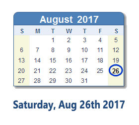 August 26, 2017 calendar