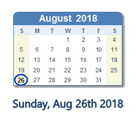 August 26, 2018 calendar
