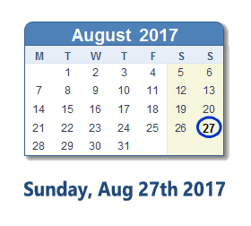 August 27, 2017 calendar