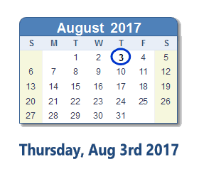 August 3, 2017 calendar