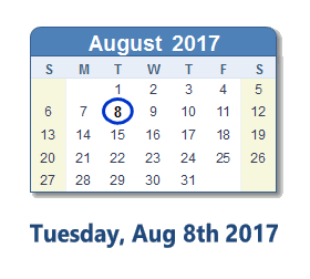 August 8, 2017 calendar