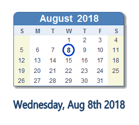 August 8, 2018 calendar