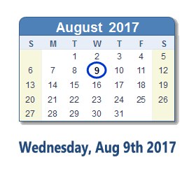August 9, 2017 calendar