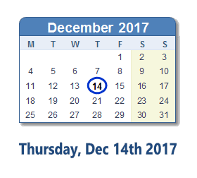 December 14, 2017 calendar