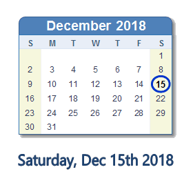 December 15, 2018 calendar