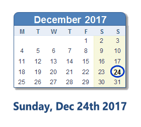 December 24, 2017 calendar