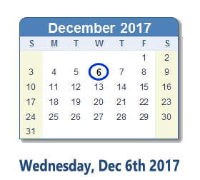 December 6, 2017 calendar