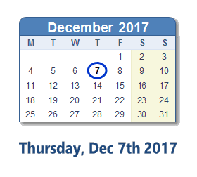 December 7, 2017 calendar