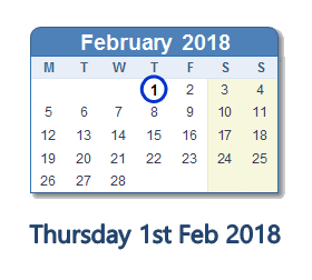 February 1, 2018 calendar