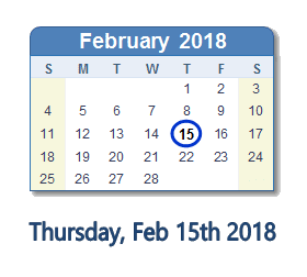 February 15, 2018 calendar