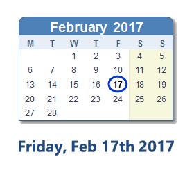 February 17, 2017 calendar