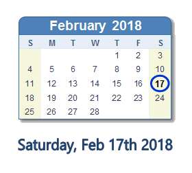 February 17, 2018 calendar
