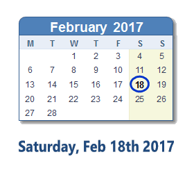February 18, 2017 calendar