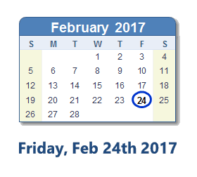 February 24, 2017 calendar