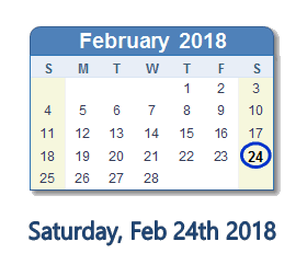 February 24, 2018 calendar