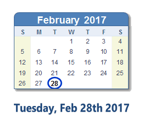 February 28, 2017 calendar