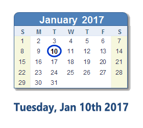 January 10, 2017 calendar