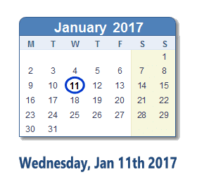 January 11, 2017 calendar